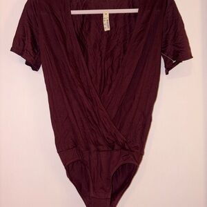 Madewell Deep Burgundy Wrap Bodysuit